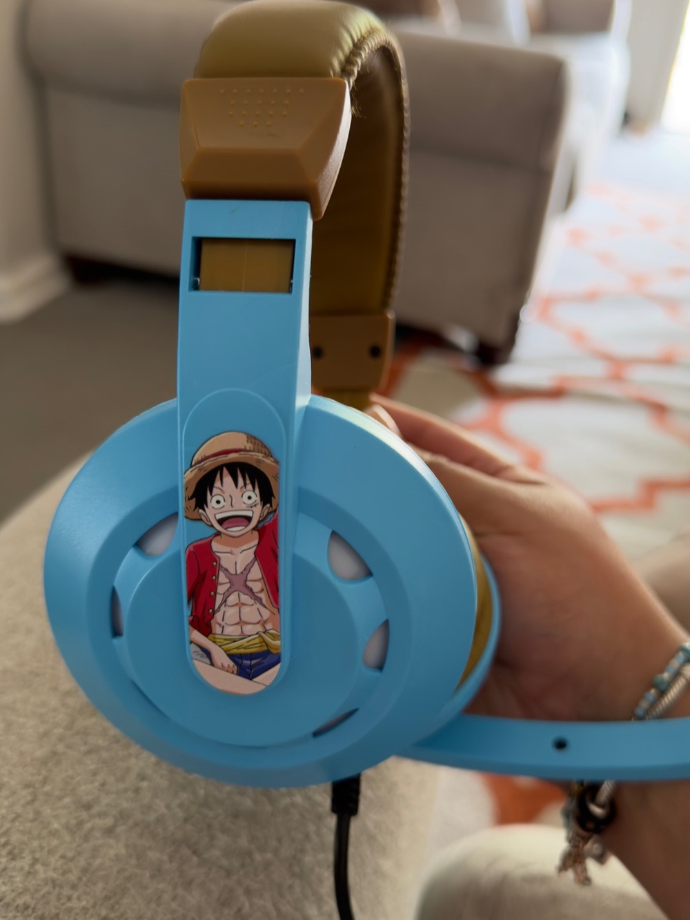 Light Blue Anime Over-Ear Headphones with Brown Headband